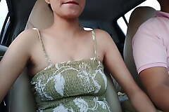 While driving she wants to play a dirty game, risky public outdoor sucking and fucking Gf
