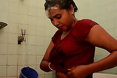 Indian aunty Bath In Someone's skin Bathroom feeding boob milk 2021