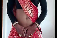 Indian crossdresser floosie Lara D'Souza chap-fallen integument in saree