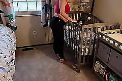 Pregnant enactment Mom gets stuck in crib and son has to come help her get out