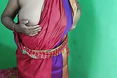 Desi hot aunty Strips in red sharee and fingering with three fingers
