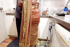 Indian Couple Romance in the Kitchen - Saree Sex - Saree lifted up, Arse Spanked Boobs Roil