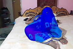 Indian bhabi  wear blue  saree and fuck off out of one's mind devar