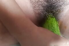 Whole CUCUMBER in My DARK pussy . Interesting A Huge Cucumber in my pussy .  Fucking with cucumber . Painful sex video.