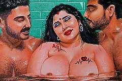 Erotic Art Or Drawing Of a Sexy Indian Woman Having A Steamy Adventure with her Two Brother Thither Laws