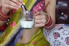 Sexy bhabhi makes yummy coffee from her fresh breast milk for devar by squeezing out her milk in cup (Hindi audio)