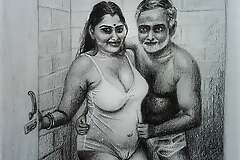 Erotic Art Or Drawing Sexy Desi Indian Woman dominant Bathroom nearly Father In Law