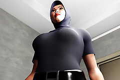 3D Hijab Futa officer female dom anal fuck latex hood slave