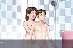 Busty milf jerks her stepson in the shower creampies sex