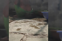 Elder step-sister&#039;s laddie bathes naked in bathtub in open bathroom of maternal uncle&#039;s house